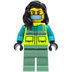 Ambulance Driver - Female, Dark Turquoise and Neon Yellow Safety Vest, Sand Green Legs, Black Hair, Surgical Mask – ГРАДСКИ