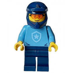 Police - City Officer, Medium Blue Shirt with Badge, Dark Blue Legs, Dark Blue Dirt Bike Helmet, Safety Glasses – ГРАДСКИ