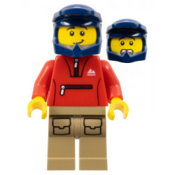 Mountain Bike Cyclist - Male, Red Tracksuit, Dark Tan Legs with Pockets, Dark Blue Dirt Bike Helmet, Lopsided Smile – ГРАДСКИ