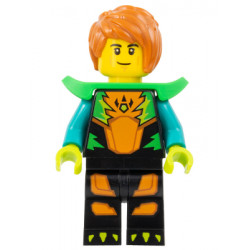 Stuntz Driver - Male, Black Jumpsuit with Orange Trim and Dark Turquoise Arms, Bright Green Shoulder Pads, Dark Orange Hair – ГРАДСКИ