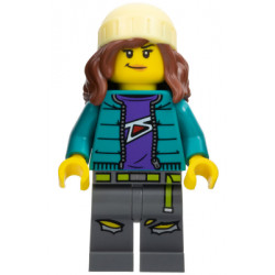 Fearless Fi - Stuntz Announcer, Dark Turquoise Jacket over Dark Purple Shirt, Dark Bluish Gray Legs, Reddish Brown Hair with Bright Light Yellow Beanie – ГРАДСКИ