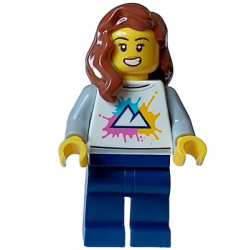 Cozy House Resident - Female, White Shirt with Mountains Logo, Dark Blue Legs, Reddish Brown Hair – ГРАДСКИ