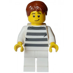 Police - City Bandit Crook Male, White Shirt with Dark Bluish Gray Prison Stripes, White Legs, Reddish Brown Hair – ГРАДСКИ