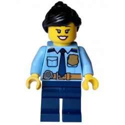 Police - City Officer Female, Shirt with Dark Blue Tie and Gold Badge, Dark Tan Belt with Radio, Dark Blue Legs, Black Ponytail – ГРАДСКИ