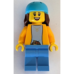 Scooter Rider - Female, Bright Light Orange Jacket, Medium Blue Legs, Medium Azure Helmet, Reddish Brown Long Hair – ГРАДСКИ