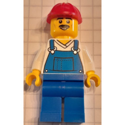 Construction Worker - Male, Blue Overalls over V-Neck Shirt, Blue Legs, Red Construction Helmet, Moustache – ГРАДСКИ