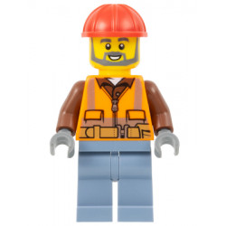 Airport Worker - Male, Orange Safety Vest, Reflective Stripes, Reddish Brown Shirt, Sand Blue Legs, Red Construction Helmet, Dark Bluish Gray Beard – ГРАДСКИ