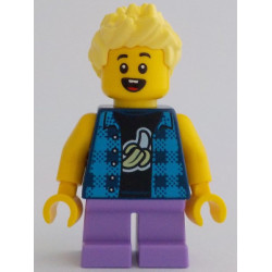 Child - Boy, Flannel Vest over Shirt with Banana, Medium Lavender Short Legs, Bright Light Yellow Spiked Hair – ГРАДСКИ