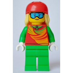 Skier - Female, Red Top, Bright Green Legs, Red Sports Helmet, Bright Light Yellow Long Hair, Ski Goggles – ГРАДСКИ
