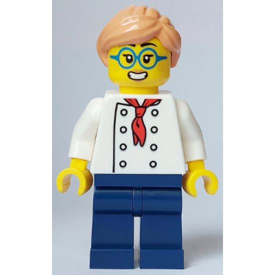Pizza Chef - Female, White Torso with 8 Buttons, Dark Blue Legs, Nougat Hair, Glasses – ГРАДСКИ