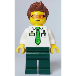 Electric Scooter Rider - Male, White Shirt with Bright Green Tie, Dark Green Legs, Reddish Brown Spiked Hair, Safety Glasses – ГРАДСКИ