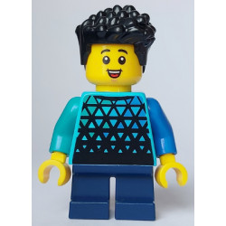 Child - Boy, Medium Azure Top with Triangles, Dark Blue Short Legs, Black Hair – ГРАДСКИ