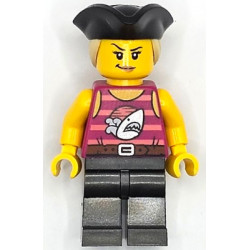 Pirate Monster Truck Driver - Female, Magenta Tank Top with Coral Stripes and Silver Shark, Pearl Dark Gray Legs, Black Tricorne Hat with Tan Ponytail – ГРАДСКИ
