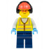 Airport Worker - Male, Neon Yellow Safety Vest, Dark Blue Legs, Red Construction Helmet with Black Ear Protectors / Headphones, Safety Glasses – ГРАДСКИ