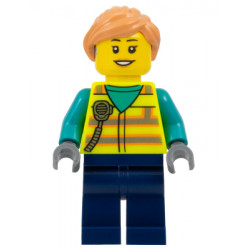Airport Worker - Female, Neon Yellow Safety Vest with Radio, Dark Blue Legs, Nougat Ponytail Hair, Hearing Aid – ГРАДСКИ