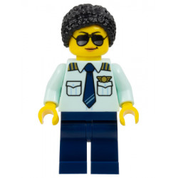 Passenger Plane Pilot - Female, Light Aqua Uniform Shirt with Tie, Dark Blue Legs, Black Braided Hair with Knot Bun, Sunglasses – ГРАДСКИ