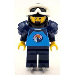 Ice Hockey Player - Male, Dark Azure and Dark Blue Shirt with Mountains, Dark Blue Legs and Shoulder Pads, Black Helmet, White Goggles, Ice Skates – ГРАДСКИ