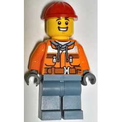 Construction Worker - Male, Orange Safety Jacket, Reflective Stripe, Sand Blue Hoodie, Sand Blue Legs, Red Construction Helmet – ГРАДСКИ