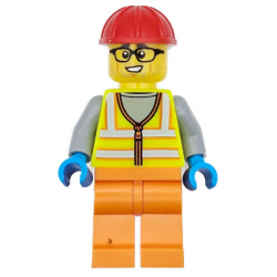 Construction Worker - Male, Neon Yellow Safety Vest, Orange Legs, Red Construction Helmet, Black Glasses – ГРАДСКИ