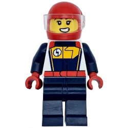 Race Car Driver - Female, White, Dark Blue and Bright Light Orange Racing Suit, Dark Blue Legs, Red Helmet – ГРАДСКИ