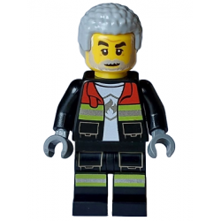 Fire - Male, Black Open Jacket and Legs with Reflective Stripes and Red Collar, Light Bluish Gray Coiled Hair – ГРАДСКИ