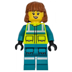 Ambulance Driver - Female, Dark Turquoise and Neon Yellow Safety Vest, Legs with Silver Reflective Stripes, Dark Orange Mid Length Hair – ГРАДСКИ