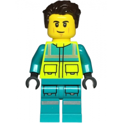 Paramedic - Male, Dark Turquoise and Neon Yellow Safety Vest, Legs with Silver Reflective Stripes, Dark Brown Hair – ГРАДСКИ