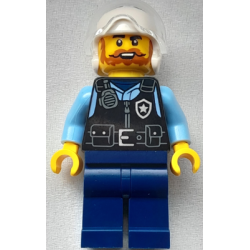 Police - City Officer Male, Black Safety Vest with Silver Star Badge Logo, Dark Blue Legs, White Flight Helmet, Trans-Clear Visor, Beard – ГРАДСКИ