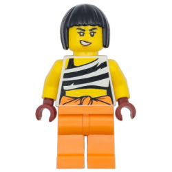 Police - City Bandit Crook Female, White Tank Top Cropped with Black Stripes, Orange Legs, Black Bob Cut Hair – ГРАДСКИ