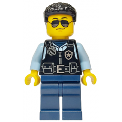 Police - City Officer Male, Black Safety Vest with Silver Star Badge Logo, Dark Blue Legs, Black Hair, Sunglasses – ГРАДСКИ