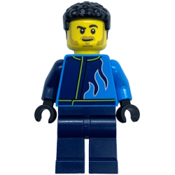 Monster Truck Driver - Male, Dark Azure and Dark Blue Racing Jacket with Flames, Dark Blue Legs, Black Hair – ГРАДСКИ