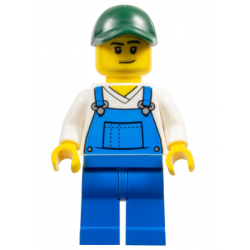 Farmer - Male, Blue Overalls over V-Neck Shirt, Blue Legs, Dark Green Cap, Stubble – ГРАДСКИ