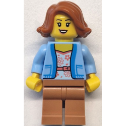 Bus Passenger - Female, Bright Light Blue Jacket over White Shirt with Coral Flowers, Medium Nougat Legs, Dark Orange Hair – ГРАДСКИ