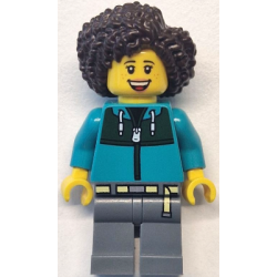 Bus Passenger - Female, Dark Turquoise Jacket with Dark Green Panel, Dark Bluish Gray Legs, Dark Brown Hair – ГРАДСКИ