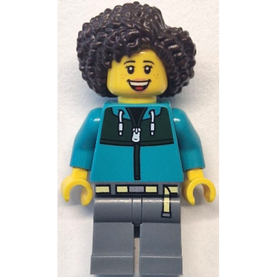 Bus Passenger - Female, Dark Turquoise Jacket with Dark Green Panel, Dark Bluish Gray Legs, Dark Brown Hair – ГРАДСКИ