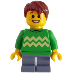 Child - Boy, Bright Green Sweater with Bright Light Yellow Zigzag Lines, Sand Blue Short Legs, Reddi – ГРАДСКИ