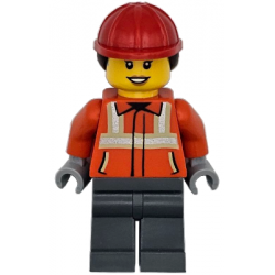 Construction Worker - Female, Reddish Orange Safety Jacket with Reflective Stripes, Dark Bluish Gray – ГРАДСКИ