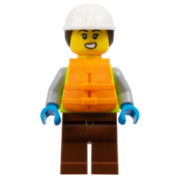 Dock Worker - Female, Neon Yellow Safety Vest, Reddish Brown Legs, White Construction Helmet with Da – ГРАДСКИ