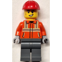 Construction Worker - Male, Reddish Orange Safety Jacket with Reflective Stripes, Dark Bluish Gray L – ГРАДСКИ