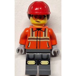 Construction Worker - Female, Reddish Orange Safety Jacket with Reflective Stripes, Dark Bluish Gray – ГРАДСКИ