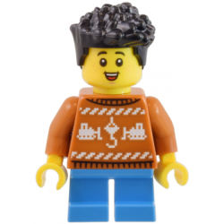 Child - Boy, Dark Orange Holiday Sweater, Dark Azure Short Legs, Black Hair – ГРАДСКИ