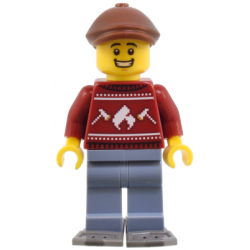 Man - Dark Red Holiday Sweater, Sand Blue Legs, Reddish Brown Flat Cap, Dark Bluish Gray Snowshoes – ГРАДСКИ