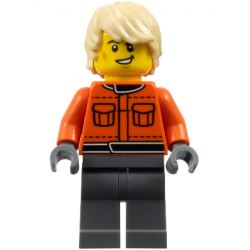Formula 1 Race Crew Member - Male, Reddish Orange Racing Suit with Pockets, Dark Bluish Gray Legs, Tan Tousled Hair, Scuff Mark – ГРАДСКИ