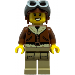Airplane Soapbox Race Car Driver (Pilot) - Female, Reddish Brown Aviator Jacket, Dark Tan Legs with Pockets, Aviator Cap, Dark Bluish Gray Goggles – ГРАДСКИ
