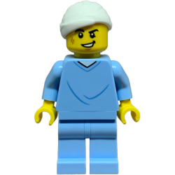 Hospital Bed Soapbox Race Car Driver (Patient) - Male, Bright Light Blue Hospital Gown and Legs, White Head Bandage, Scuff Mark – ГРАДСКИ