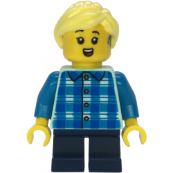Child - Girl, Blue and Dark Azure Plaid Shirt, Dark Blue Short Legs, Bright Light Yellow Ponytail, Hearing Aid – ГРАДСКИ