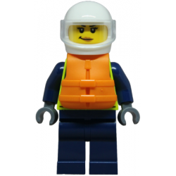 Police - City Officer Female, Neon Yellow Safety Vest, Dark Blue Legs, White Helmet, Trans-Clear Visor, Orange Life Jacket – ГРАДСКИ