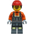 Construction Worker - Female, Dark Bluish Gray Overalls over Reddish Orange Safety Jacket with Reflective Stripes, Dark Bluish Gray Legs with Knee Pads, Red Construction Helmet with Dark Brown Ponytai – ГРАДСКИ