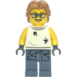 Scrapyard Worker - Female, White Sleeveless Shirt with Oil Stains, Sand Blue Legs with Shirt Sleeves with Oil Stains, Medium Nougat Wavy Hair, Glasses – ГРАДСКИ
