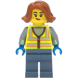 Scrapyard Worker - Female, Neon Yellow Safety Vest with Reflective Stripes, Sand Blue Legs, Dark Orange Hair, Beauty Mark – ГРАДСКИ